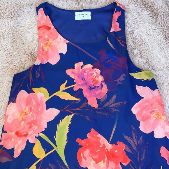 Everly Floral Print 'Forever Mine' Blue Tank-Style Dress Size: Medium - Picture 4 of 12